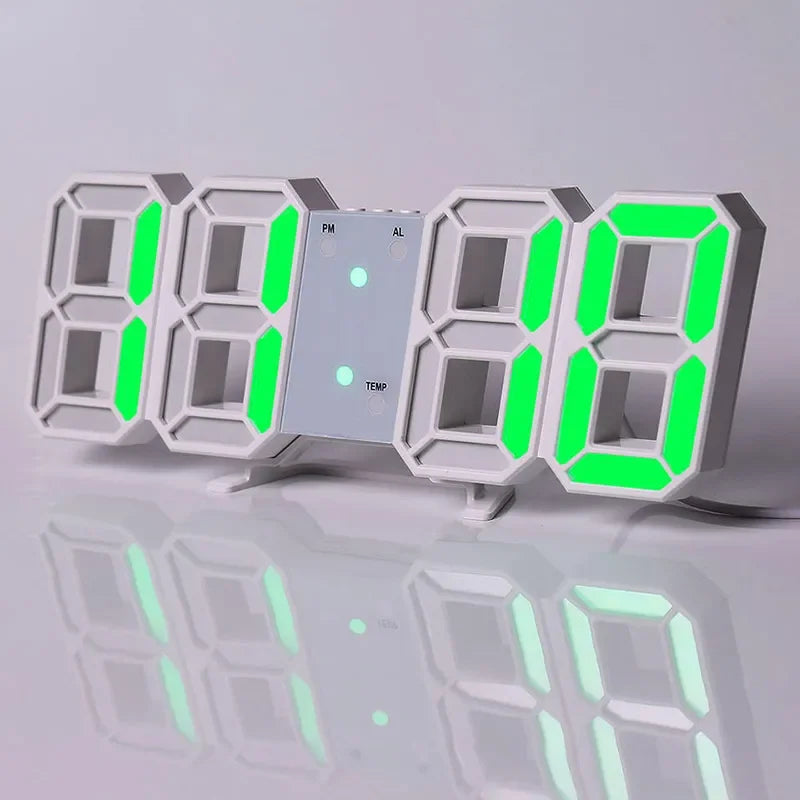 3D LED Väggklocka – Alarm, Datum & Temperatur
