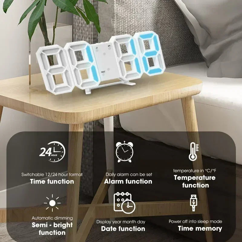 3D LED Väggklocka – Alarm, Datum & Temperatur