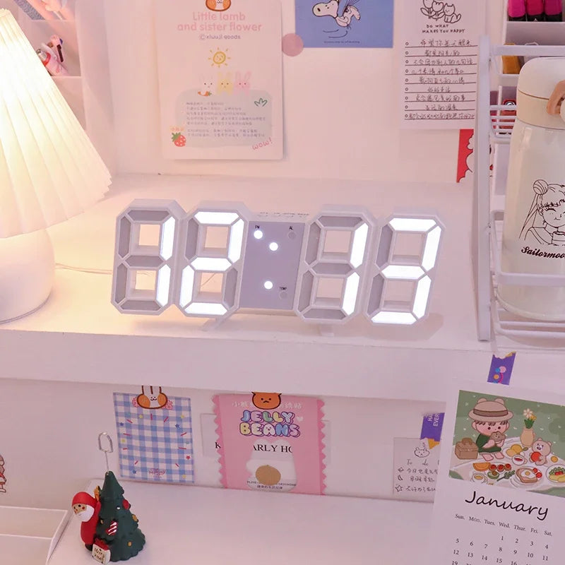 3D LED Väggklocka – Alarm, Datum & Temperatur