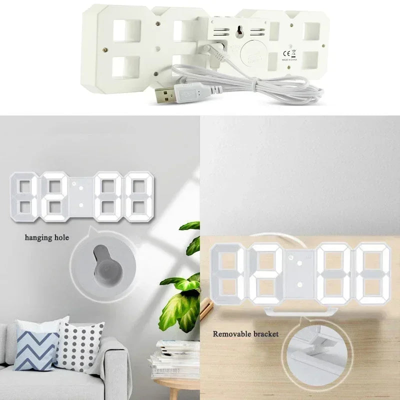 3D LED Väggklocka – Alarm, Datum & Temperatur