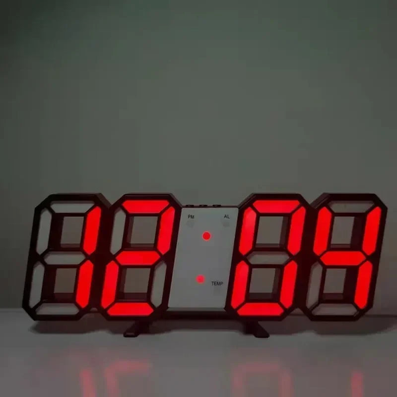 3D LED Väggklocka – Alarm, Datum & Temperatur