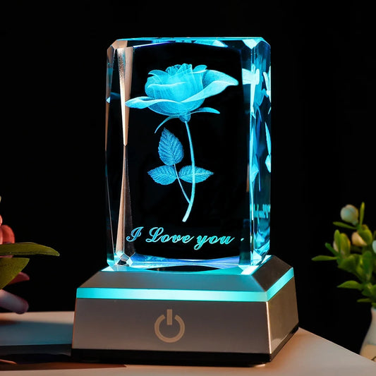Förtrollande 3D Ros Kristall Lampa – Den Perfekta Gåvan för Alla Tillfällen