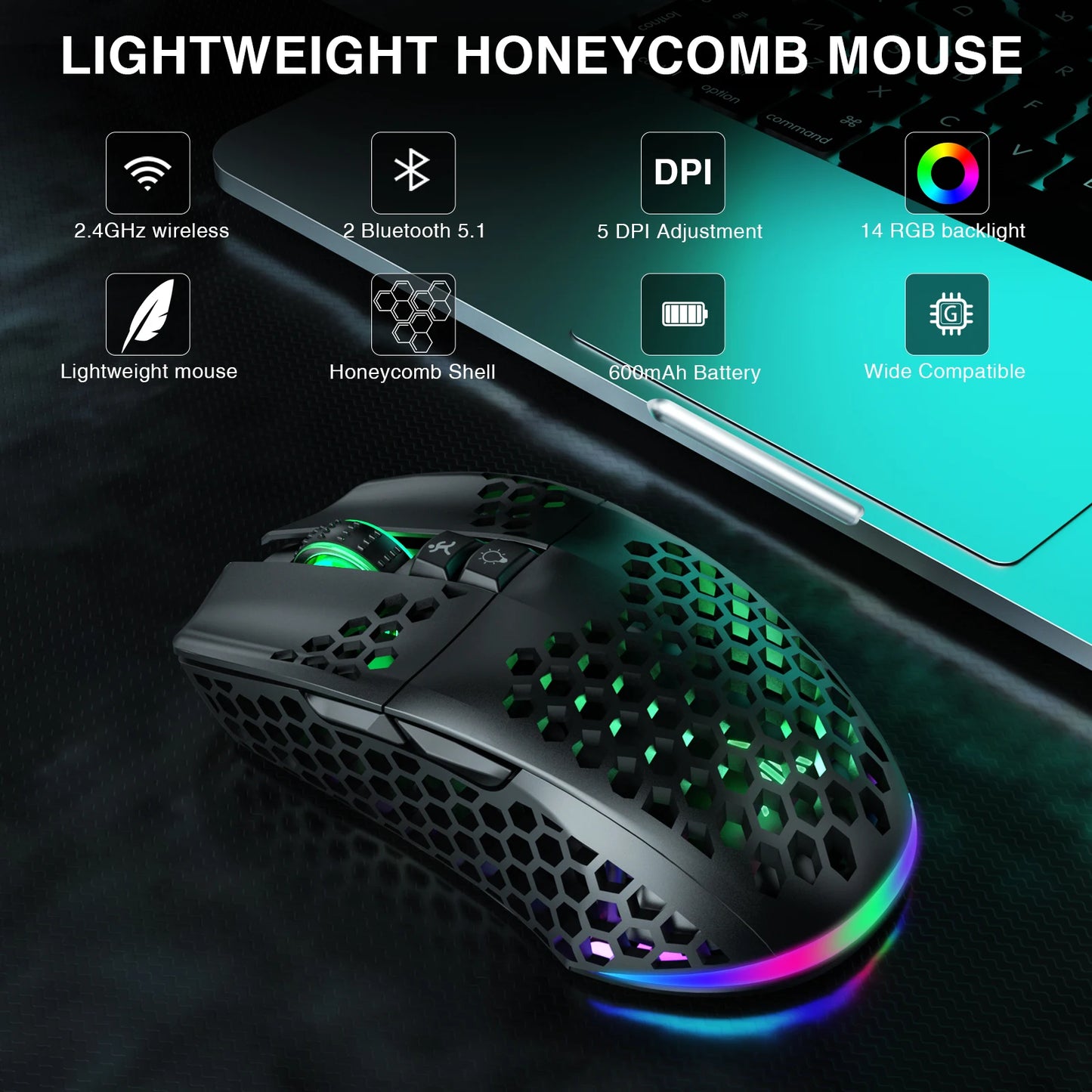 Solakaka UltraLight RGB Gaming Mus - Trådlös